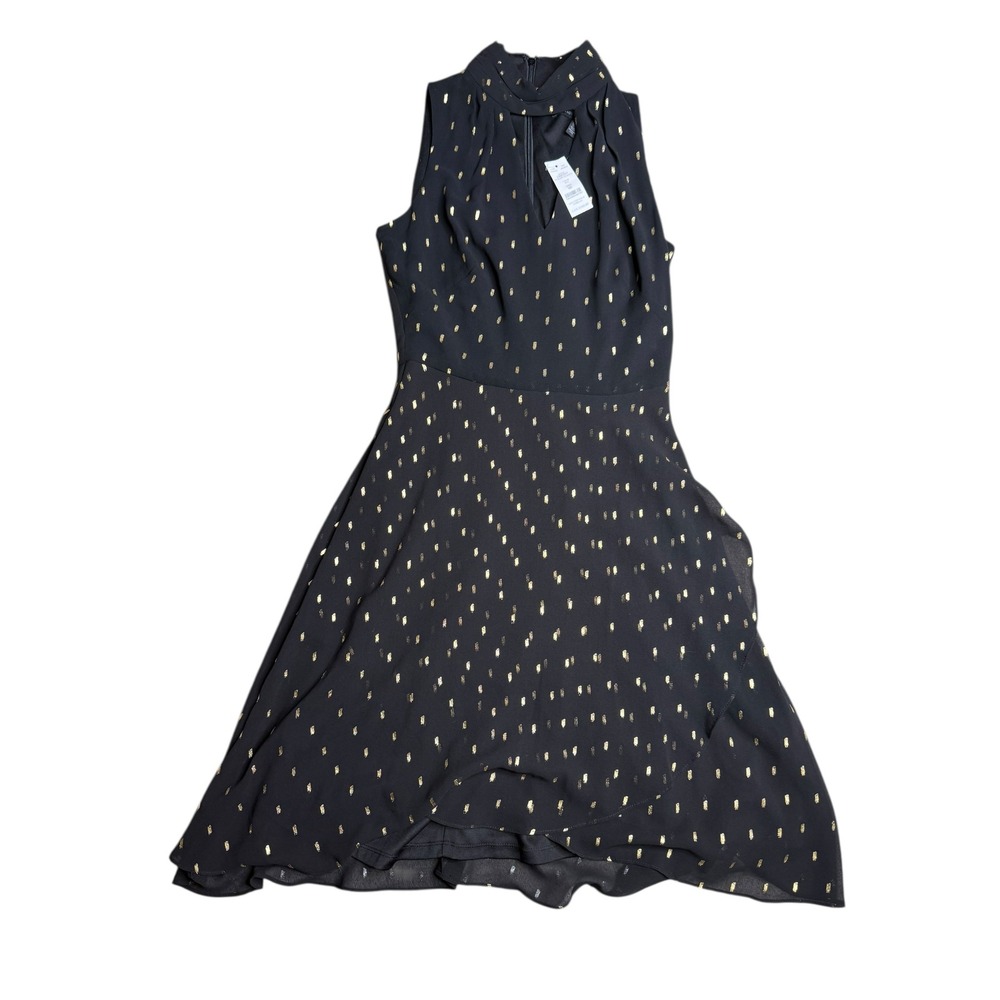 White House Black Market Dress Gold Dot Sleeveless Mock Neck Size 00 $160